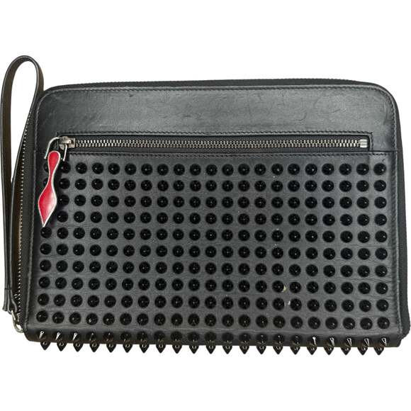 Christian Louboutin Handbags - Christian Louboutin Black Leather Loubipass Spike Clutch Wallet Travel Organizer